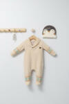 BabyJem Salopeta pentru bebelusi cu botosei si caciulita penguins, tongs baby (culoare: bej, marime: 0-3 luni)