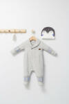BabyJem Salopeta pentru bebelusi cu botosei si caciulita penguins, tongs baby (culoare: gri, marime: 0-3 luni)