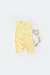 BabyJem Salopeta fara maneci si panataloni scurti - 100% bumbac organic - galben, baby cosy (marime: 6-9 luni)