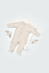 BabyJem Set 2 salopetele cu maneca lunga si panataloni lungi cu botosei - 100%bumbac organic - crem cu buline, baby cosy (marime: 6-9 luni)