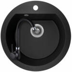 Laveo SRDA_780T - LAVEO DAFNE SZETT 510X510 gránit kerek mosogató szemcsés fekete + Laveo Lete álló szemcsés fekete csaptelep szett (SRDA_780T)