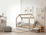  Pat pentru copii Casuta D3 pin 80x160 cm lemn de pin Saltele: Saltea COMFY HR 10 cm, Cutie depozitare pat: Cu sertar de pin, Somiera pat: Fara somiera