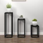 vidaXL Set suport de plante, 3 piese, negru, lemn masiv de pin (822271)