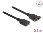 Delock DisplayPort 1.2 kábel csatlakozóhüvellyel - csatlakozóhüvellyel panelrögzítés 4K 60 Hz 30 cm (87099) - dellaprint