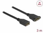 Delock DisplayPort 1.2 kábel csatlakozóhüvellyel - csatlakozóhüvellyel panelrögzítés 4K 60 Hz 3 m (87103) - dellaprint