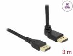 Delock DisplayPort kábel egyenes csatlakozódugóval - csatlakozódugóval 90 ívelt felfelé 8K 60 Hz 3 m retesz nélküli (87151)