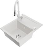 Mexen Enzo, 1 kamrás gránit mosogató 576x465x174 mm és Savita mosogató csaptelep, fehér, 6506-20-672601-20 (6506-20-672601-20)