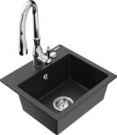 Mexen Milo, 1 kamrás gránit mosogató 435x410x171 mm és Savita mosogató csaptelep, fekete-ezüst metál, 6505-73-672601-00 (6505-73-672601-00)