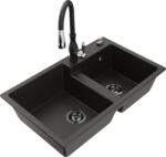 Mexen Tomas, gránit mosogató 800x500x190 mm, 2 kamrás és Savita mosogató csaptelep, fekete-arany metál, 6516-75-672601-70-B (6516-75-672601-70-B)