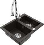 Mexen Carlos, 1, 5 kamrás gránit mosogató 582x475x177 mm és Savita mosogató csaptelep, fekete-arany metál, 6518-75-672601-00 (6518-75-672601-00)