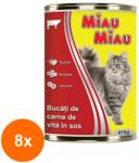 MIAU MIAU Set 8 x Hrana Umeda Pisici Adulte Miau Miau cu Carne de Vita, Conserva, 415 g (ROC-8xMAG1016320TS)