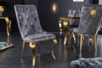 Invicta Set doua scaune MODERN BAROCK cu cap de leu din catifea gri si picioare aurii in stil baroc (42318)