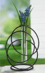  Elegáns fekete színű fém és üveg váza, körös sziluettel, 18cm