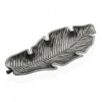  Hatalmas antik hatású ezüst színű levél formájú kínáló tál fából, 49cm