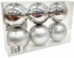  Karácsonyfadísz gömb, ezüst színű, fényes és matt, 6 db - 8 cm