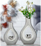  Kerámia váza ezüst és fehér színben, matt és fényes felülettel ezüst szívvel