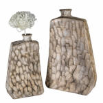  Barna és szürke színű matt fa hatású kerámia váza 29cm