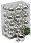  Üveg karácsonyfadísz gömb, ezüst színű, fényes felületű, 2, 5cm, 24db
