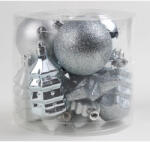  Karácsonyfadísz vegyes formákkal ezüst színben, 12db