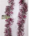  Karácsonyi girland, boa, burgundi színű, fehér hópihékkel, 9cm széles és 2m hosszú