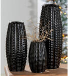  Különleges fekete színű, gömbökkel díszített felületű kerámia váza, Negro, 30cm