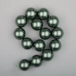  Shell pearl alapanyagszál, olajzöld, golyós, 14 mm, 19 cm (isxg14zo)