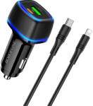 BOROFONE autós töltő USB - USB-C, Lighting kábelekkel - Fekete