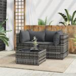vidaXL Set mobilier de grădină cu perne, 3 piese, gri, poliratan (319763)