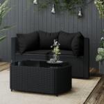 vidaXL Set mobilier de grădină cu perne, 3 piese, negru, poliratan (319791)