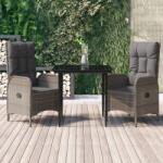 vidaXL Set mobilier de grădină cu perne, 3 piese, negru/gri, poliratan (3185177)