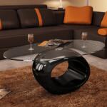 vidaXL Măsuță de cafea cu blat oval din sticlă, negru lucios (240319) - vidaxl Masa de cafea
