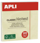 APLI Öntapadó jegyzettömb, 75x75 mm, 100 lap, APLI "Classic", sárga (LNP10975) (LNP10975)