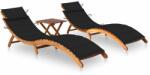 vidaXL Șezlonguri, 2 buc. , cu masă și perne, lemn masiv de acacia (3077383)