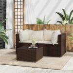 vidaXL Set mobilier de grădină cu perne, 3 piese, maro, poliratan (319747)
