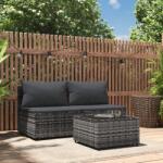 vidaXL Set mobilier de grădină cu perne, 3 piese, gri, poliratan (319771)