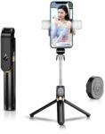  Selfie bot: STAND XT-06S - fekete, bluetooth távirányítós, tripoddá alakítható selfie bot LED világítással