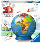 Ravensburger Puzzle Földgömb állatokkal 73 db-os, 13, 9 cm 3D puzzle földgömb Ravensburger