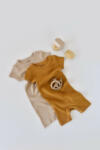 BabyJem Set de 2 salopetele cu maneca scurta din bumbac organic si modal - mustar/ somon (marime: 12-18 luni)