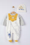BabyJem Set salopeta cu caciulita si baveta pentru bebelusi broscuta, tongs baby (culoare: galben, marime: 6-9 luni)