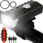 Malatec Kit far si stop bicicleta, LED, reincarcabile USB, 1200 mAh, rezistente la apa