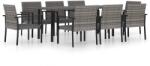 vidaXL Set mobilier de masă pentru grădină, 9 piese, gri, poliratan 3065716