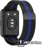  Okosóra milánói szíj - rozsdamentes acél, fém háló kialakítás, mágneses - 210mm hosszú - FEKETE / KÉK - HUAWEI Watch Fit 2 Classic Edition / Watch Fit 2 Active Edition