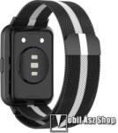  Okosóra milánói szíj - rozsdamentes acél, fém háló kialakítás, mágneses - 210mm hosszú - FEKETE / FEHÉR - HUAWEI Watch Fit 2 Classic Edition / Watch Fit 2 Active Edition