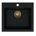 SINK Quality Mosogató Quality Ferrum 50, konyhai gránit mosogató 490x450x195 mm + arany szifon, fekete, SKQ-FER. C. 1K50. XG (SKQ-FER.C.1K50.XG)