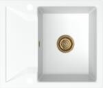 SINK Quality Mosogató Minőségi Obszidián, konyhai gránit mosogató 590x500x210 mm + arany szifon, fehér, SKQ-OBS. W. 1KKO. XG (SKQ-OBS.W.1KKO.XG)