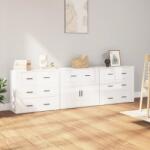 vidaXL Servante, 3 piese, alb extralucios, lemn prelucrat (3185425) Comoda