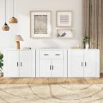 vidaXL Servante, 3 piese, alb extralucios, lemn prelucrat (3185417) Comoda