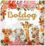  Boldog szülinapot állatos-virágos papír szalvéta 33x33cm, 16db-os