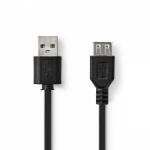 Nedis USB kábel | USB 2.0 | USB-A Dugasz | USB-A Aljzat | 480 Mbps | Nikkelezett | 1.00 m | Kerek | PVC | Fekete | Papírfüles (CCGT60010BK10)