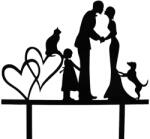  Esküvői tortadísz, tortadekoráció - Nászpár gyerekkel és háziállatokkal